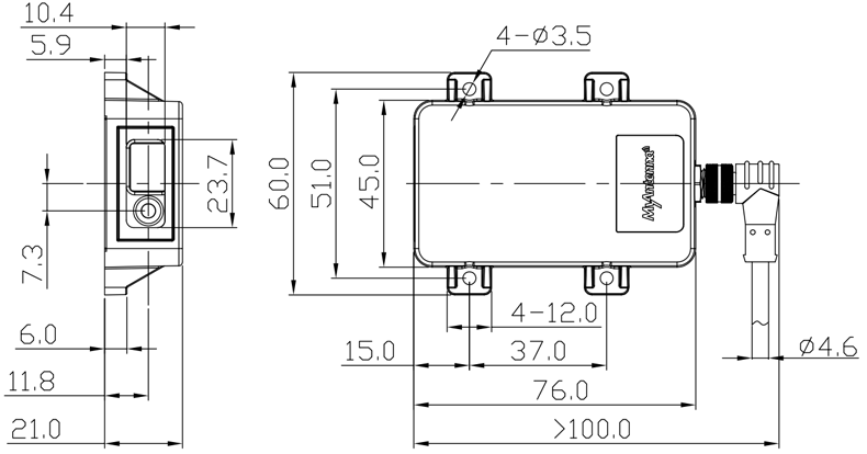 L4s-80激光测距传感器弯头尺寸图